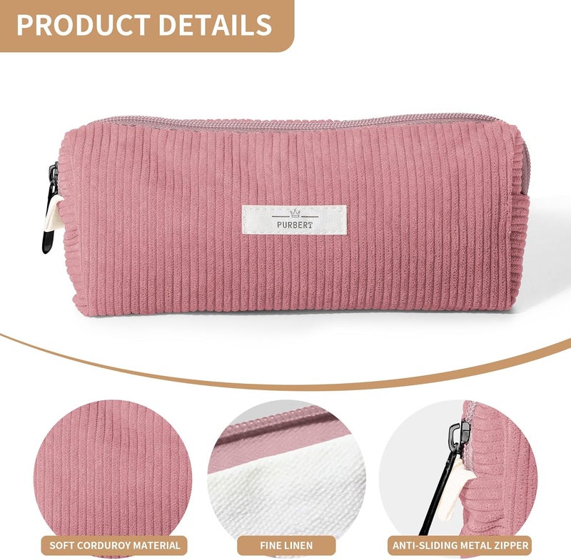 Purbert Pencil Bag Pen Case, Soft Corduroy Small Pencil Pouch Organizer with Zipper, Cute Pencil Case Pouch Stationery for Girls and Boys – Purple - Image 4